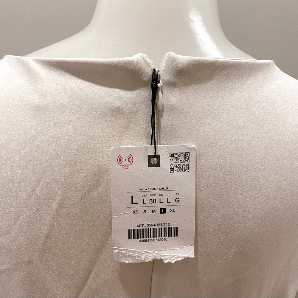 Zara NWT Cream Sleeveless Faux button Midi Dress attached Gold belt size Large - Picture 11 of 12